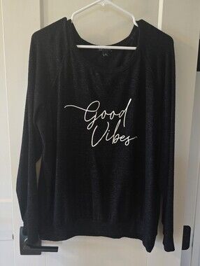 Buffalo David Bitton Black 'Good Vibes' Easy Crewneck Sweater Size XL